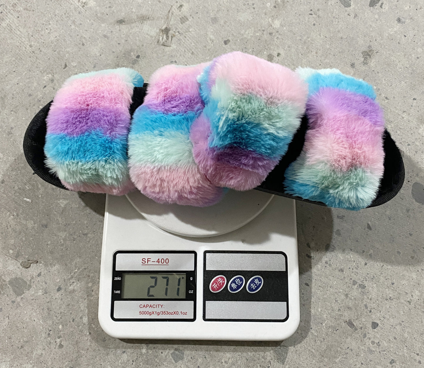 Women Plush Fluffy Tie-dye Flat Faux Fur Slippers Slides