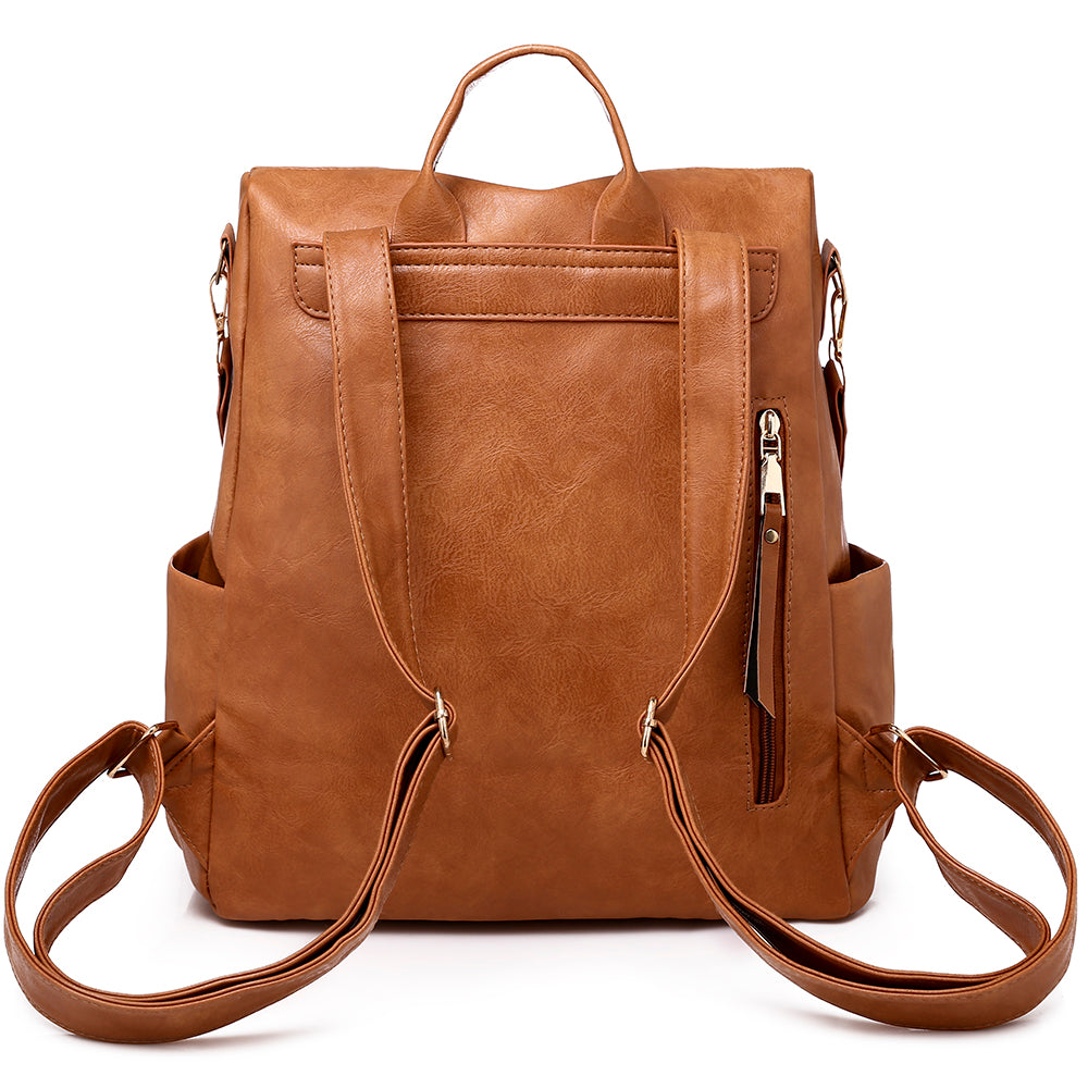Women Vintage Camel PU Fashion College Backpack