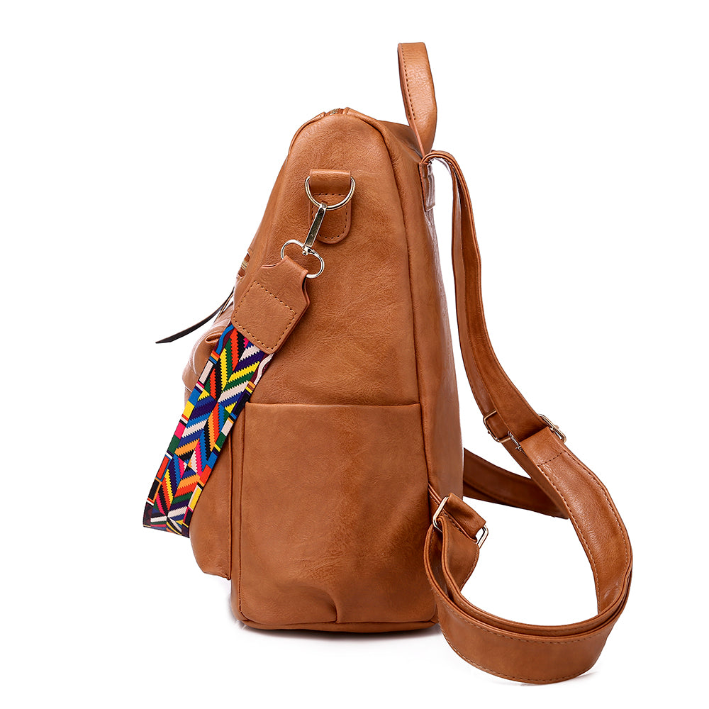 Women Vintage Camel PU Fashion College Backpack