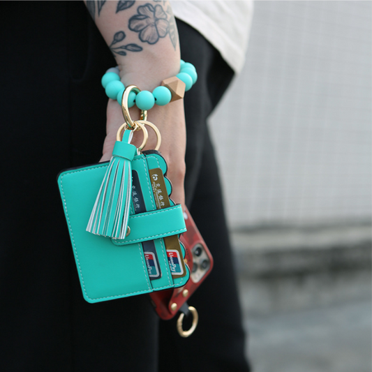 Women's Card Wallet Bracelet Key Ring Bangle Keychain Wristlet
