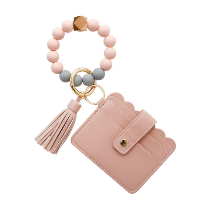 Women's Card Wallet Bracelet Key Ring Bangle Keychain Wristlet
