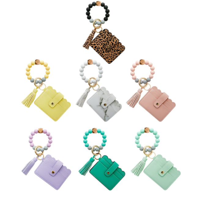 Women's Card Wallet Bracelet Key Ring Bangle Keychain Wristlet