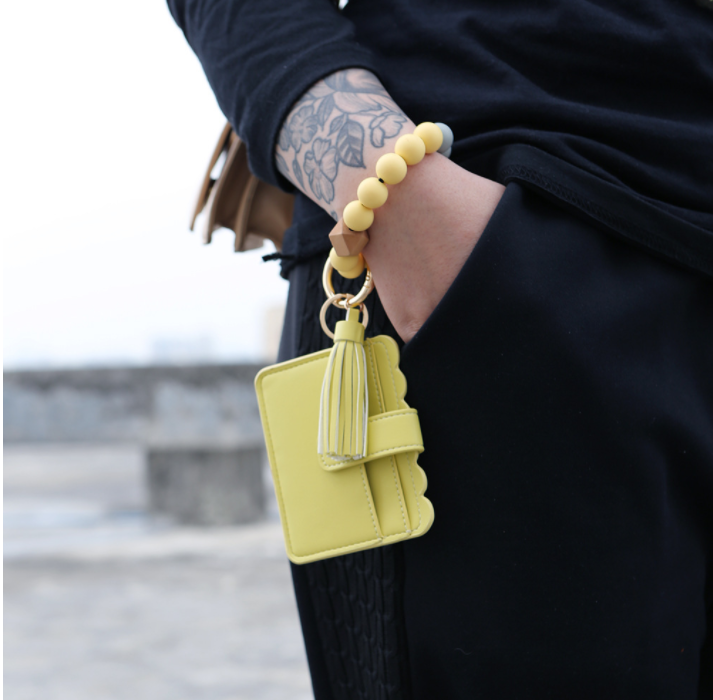 Women's Card Wallet Bracelet Key Ring Bangle Keychain Wristlet